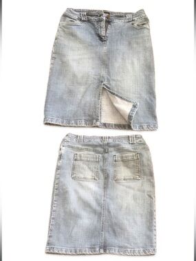 Contrast Jeans Light Wash Denim Midi Skirt Pencil Slit Stretch Size 5